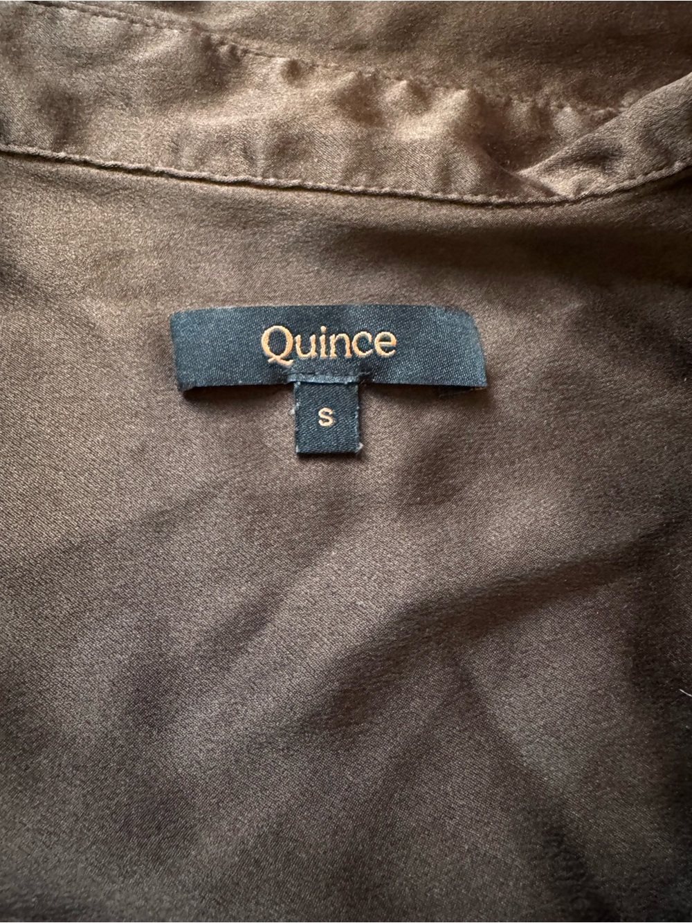 Quince 100% Washable Silk Three-Quarter Sleeve Shirt Hot Fudge Brown Size Small - Picture 9 of 10